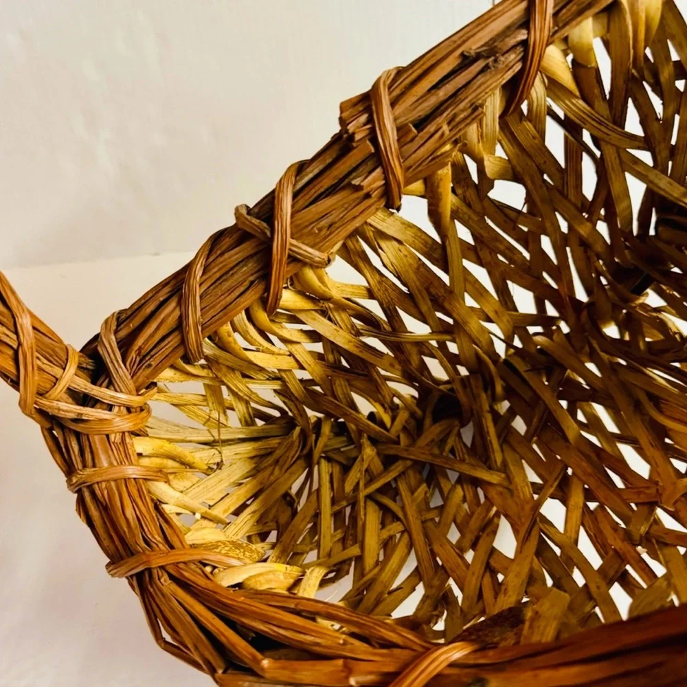 Wall Pocket Vintage Boho rattan twiggy 2 tone handmade in brown and tan